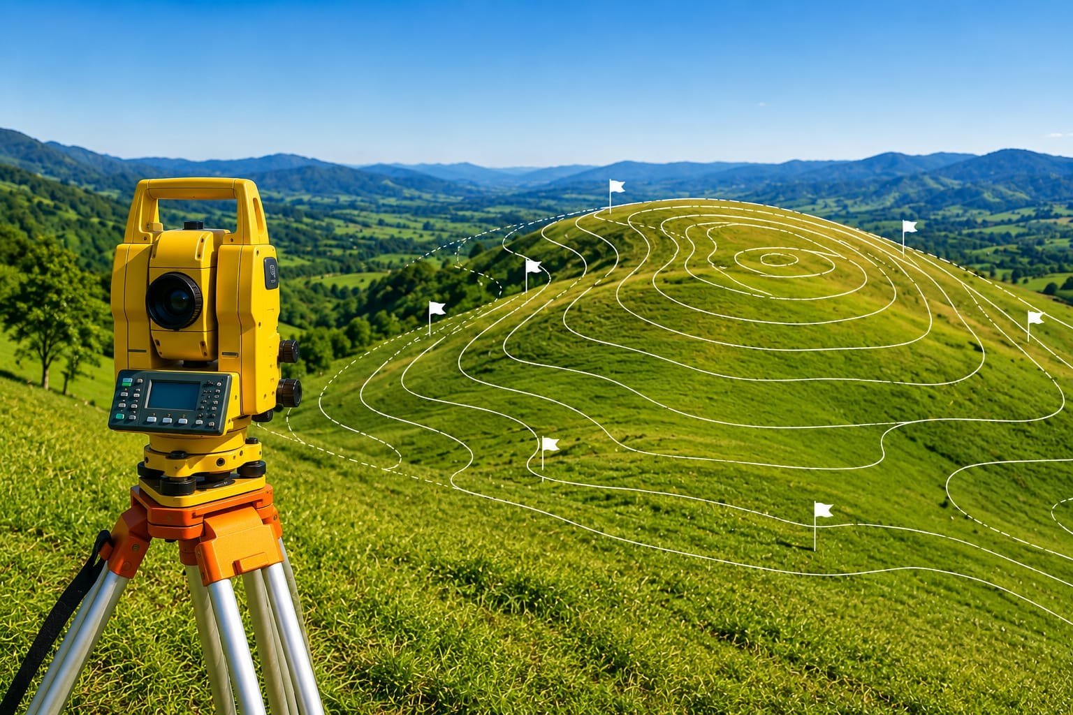 Contour lines and land elevation map